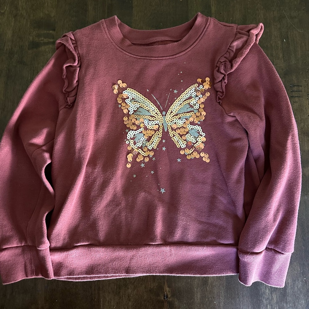 Girls 5T (5)‎ Sweater Butterfly Sparkle Fall School Sweatshirt Artsy Pretty 🍁🍂